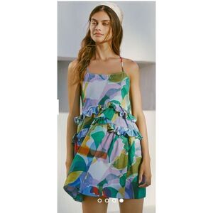 Anthropologie Sleeveless Ruffled Seaside Dress Small Colorful Artsy Splatter
